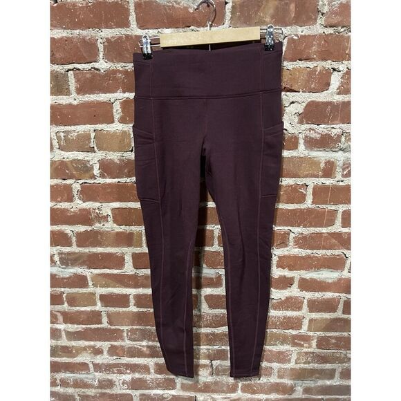 Athleta Womens Maroon Croppped Fleece Lined Leggings Size Small Tall - Picture 1 of 3